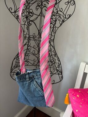 Pink Striped Necktie Crossbody Bag
